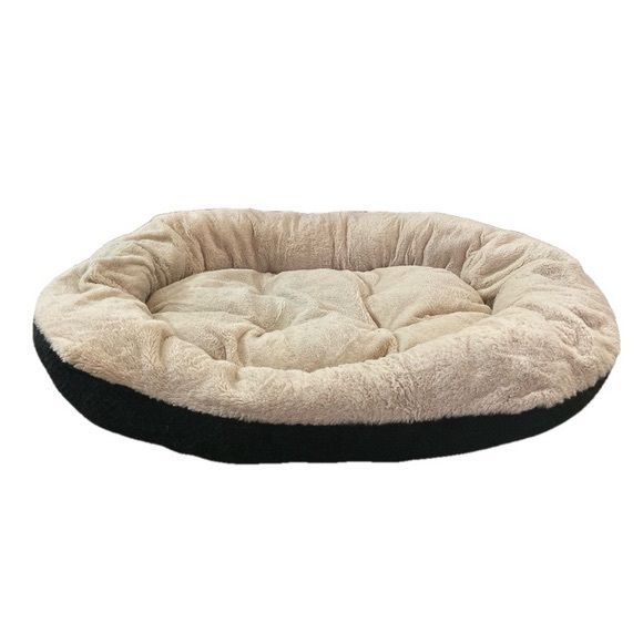 Premium Calming Faux Fur Donut Dog Bed – Beige & Black