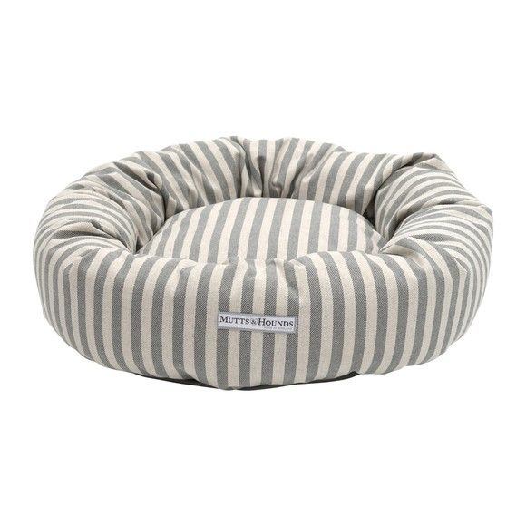 Premium Stripe Canvas Donut Dog Bed – Classic Gray & Cream