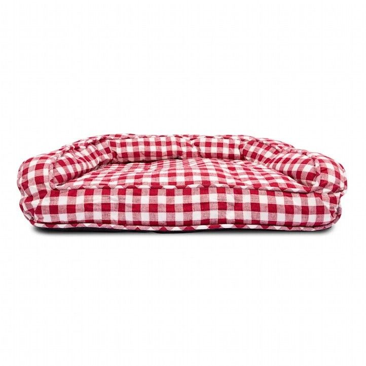 Premium Gingham Plaid Sofa Dog Bed – Festive Red & White
